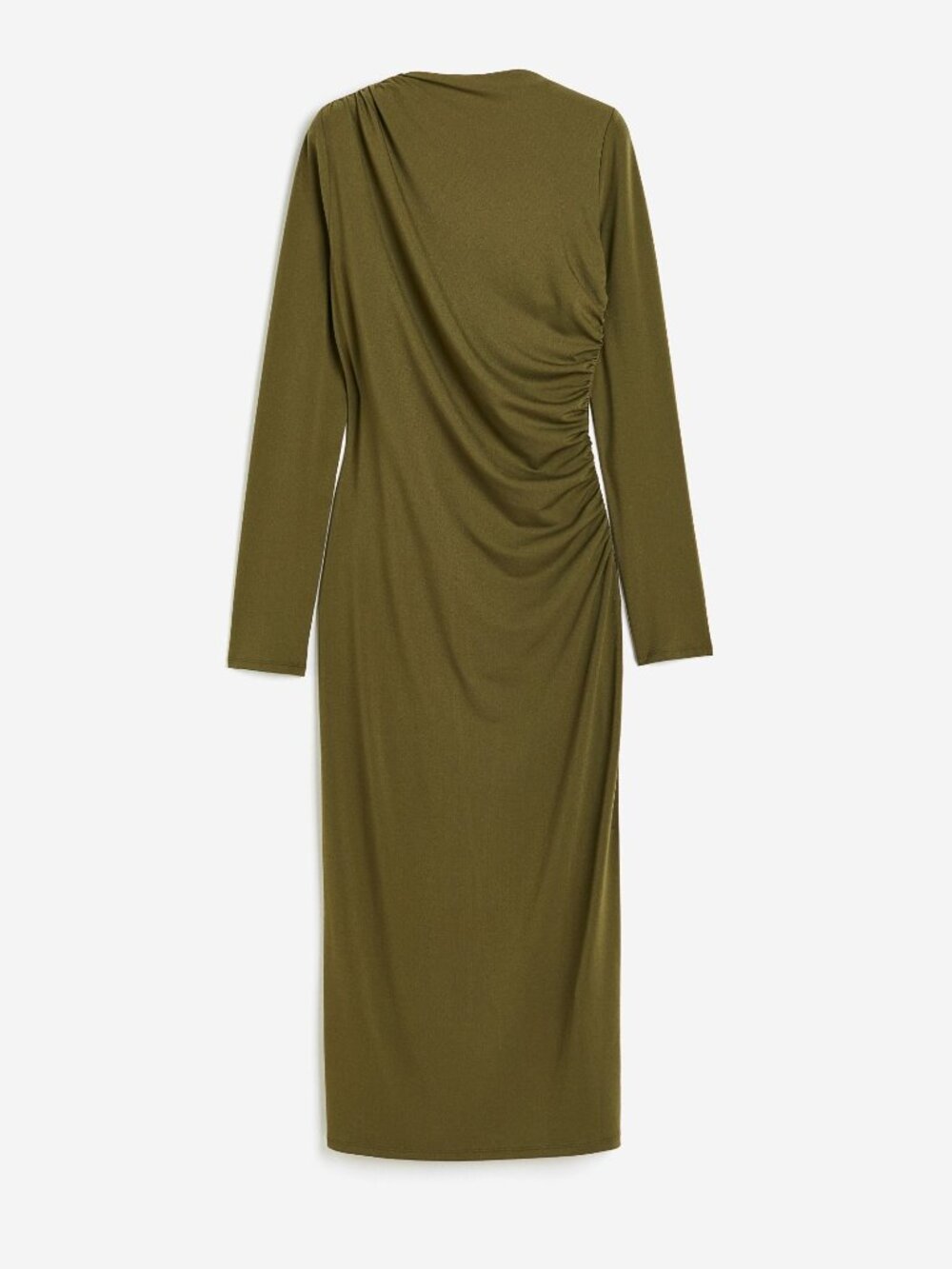 H&M Dark Khaki Green Draped Jersey Dress, Small